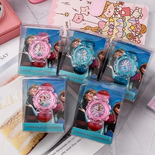 【พร้อมกล่อง】นาฬิกาข้อมือเจ้าหญิงเอลซ่า แบบยาง เรืองแสงตอนกลางคืน สําหรับเด็กผู้หญิง นักเรียน