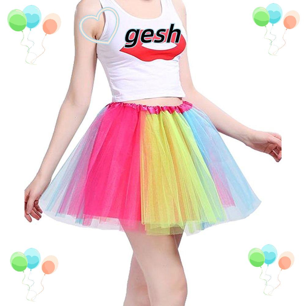 Gesh1 กระโปรงตูตู สีรุ้ง หลากสี เหมาะกับเต้นรํา แฟชั่นเจ้าหญิง สําหรับเด็กผู้หญิง