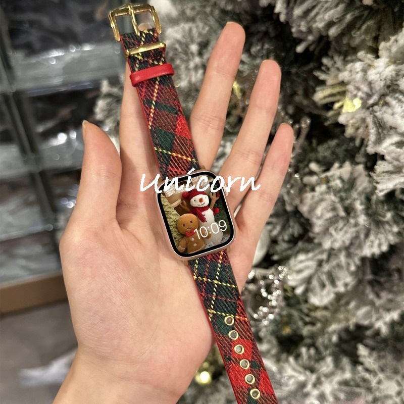 สายคริสต์มาสสําหรับ Apple Watch Series 10 9 8 SE 7 6 5 Luxury ผ้าทําด้วยผ้าขนสัตว์ผู้หญิงสําหรับ iwatch 46 มม.42 มม.41 มม.45 มม.40 มม.42 44 Ultra 2 49