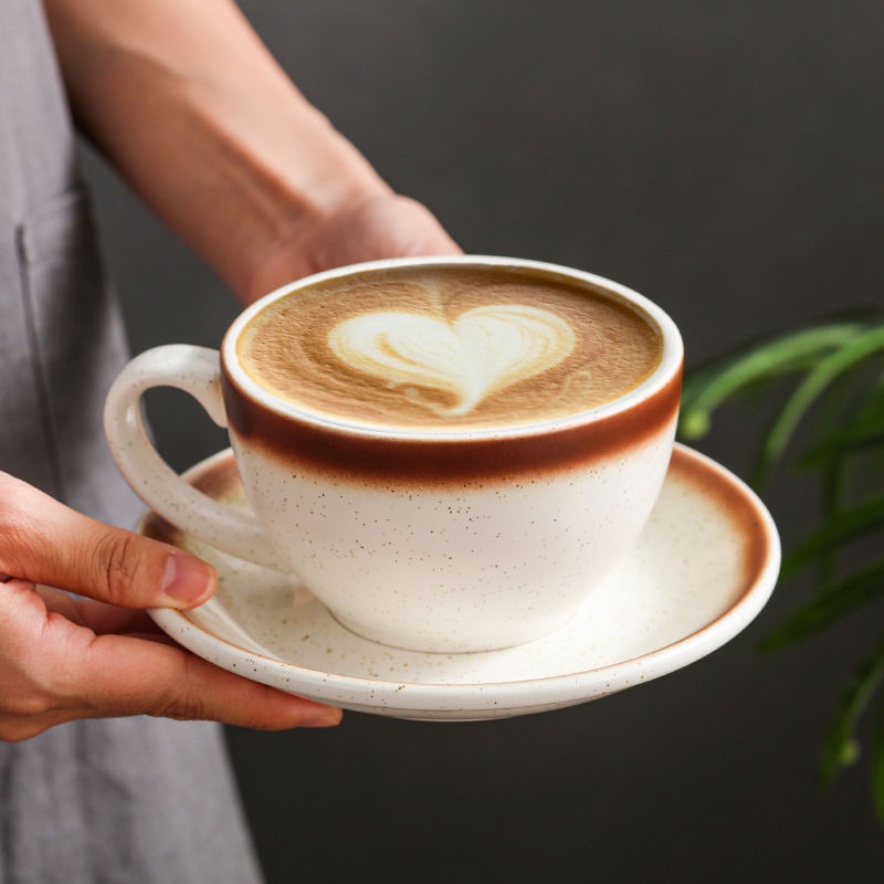 ถ้วยกาแฟเซรามิกญี่ปุ่นและชุดจานรองมืออาชีพนูนลาเต้อาร์ตถ้วยลาเต้เอสเปรสโซถ้วยกาแฟย้อนยุค