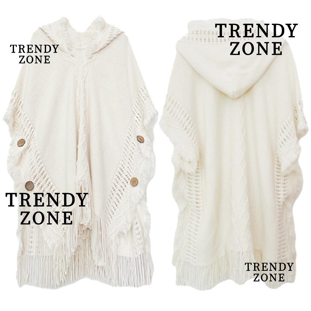 Trendyzone ผ้าคลุมไหล่ ผ้าพันคอ ผ้าถัก มีฮู้ด แต่งพู่ อบอุ่น สไตล์โบฮีเมียน สําหรับผู้หญิง งานแต่งงาน ปาร์ตี้