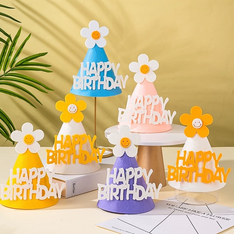 Daisy felt หมวกวันเกิด Instagram ular party photo props หมวกวันเกิด baby ปีตกแต่งงานปาร์ตี้