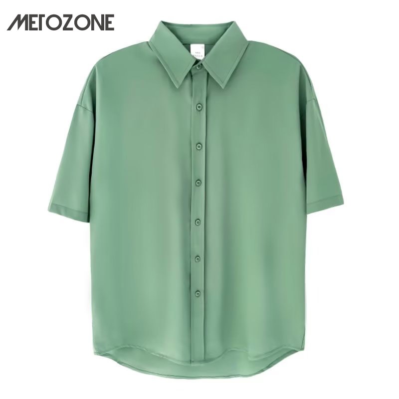 Metozone Port เสื้อแขนสั้น ผ้าเรยอน ทรงหลวม