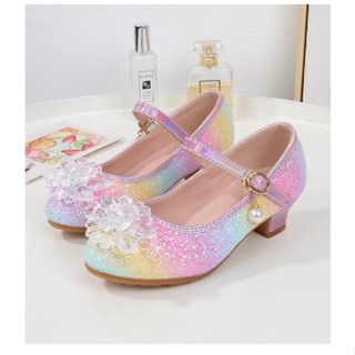 รองเท้าส้นสูง หนังนิ่ม ประดับคริสตัล สไตล์เจ้าหญิง สําหรับเด…