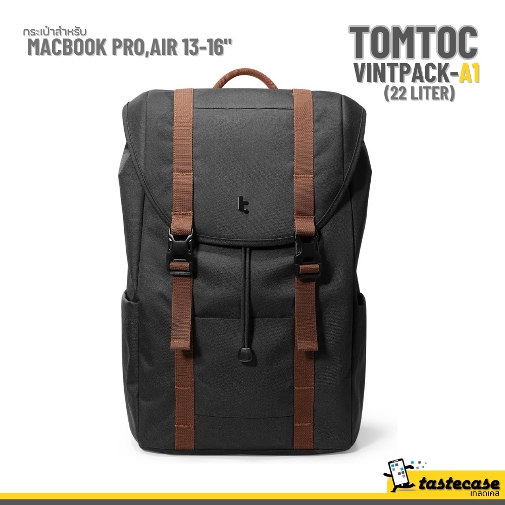 Tomtoc VintPack TA1 22L Laptop Backpack กระเป๋าสำหรับ Macbook Pro 13-16" Black
