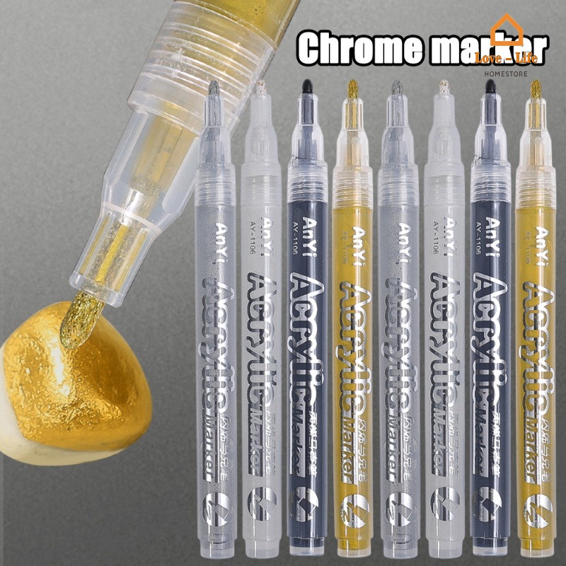 ปากกามาร์กเกอร์ หัวนิ่ม สีเมทัลลิก อะคริลิค สําหรับเซรามิค หิน แก้ว ผ้าใบ จิตรกรรม เครื่องเขียนนักเรียน โรงเรียน