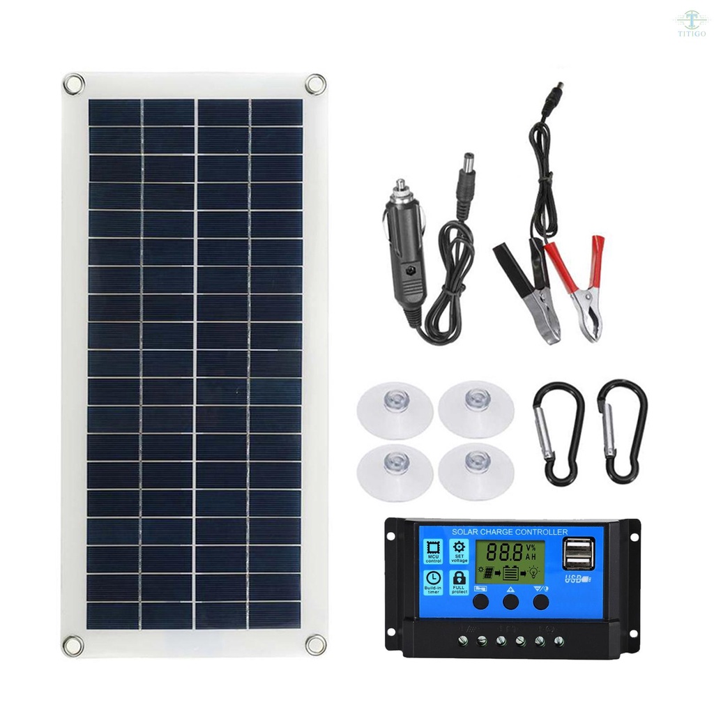 ชุดแผงพลังงานแสงอาทิตย์ 20W/300W 12V สวิตช์ชาร์จ USB อินเตอร์เฟซ พลังงานแสงอาทิตย์ กันน้ํา สําหรับโทรศัพท์ RV Car MOTO1-titi1