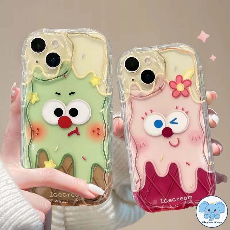 ส่งจากไทย คู่ไอศครีมตลก Emoji กรณีโทรศัพท์ iPhone 15 11 12 13 14 Pro Max 7 8 Plus X XR XS Max SE 2020 12 13 mini