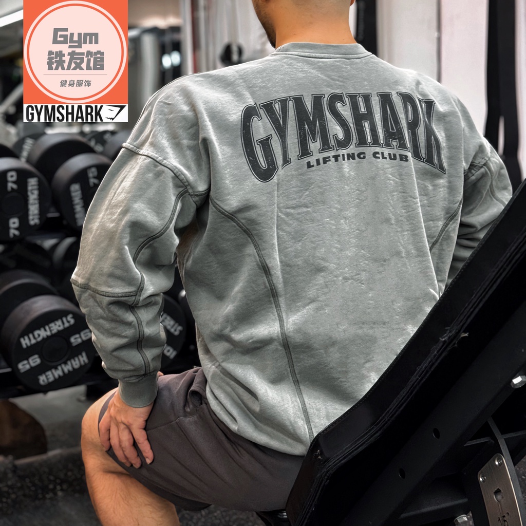 พร้อมส่ง GYMSHARK เสื้อกันหนาวแขนยาวลําลอง คอกลม ผ้าฝ้ายแท้ พิมพ์ลาย ทรงหลวม สําหรับผู้ชาย และผู้หญิ