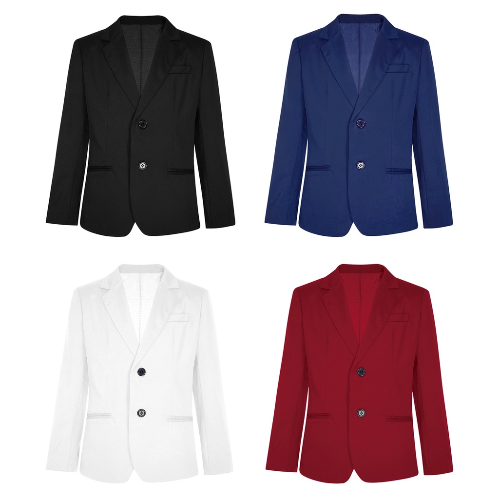 Kids Boys Gentleman Blazer Notch Lapel 2-Button กระเป๋าตกแต่งไหล่ Pads Suit Jacket Outerwear สําหรับงานแต่งงานจัดเลี้ยง