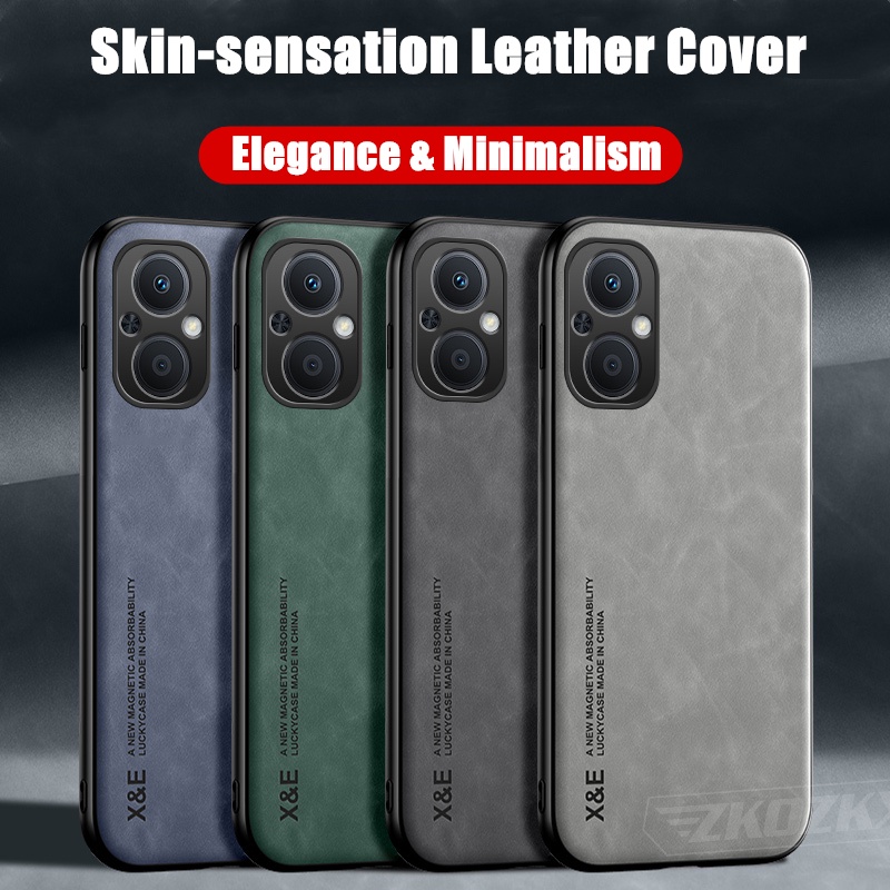 สําหรับ OPPO Reno7 Z 5G CPH2343 Skin-sensation Elegance Retro ของแท้หนังแผ่นโลหะในตัวลื่นปกหลัง