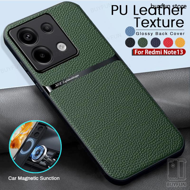 For For Xiaomi Redmi Note 13 Pro Plus Note13 Pro+ 13Pro 4G 5G 13R Luxury Shockproof Cover Car Magnetic Holder Leather shell Slim Back Cover