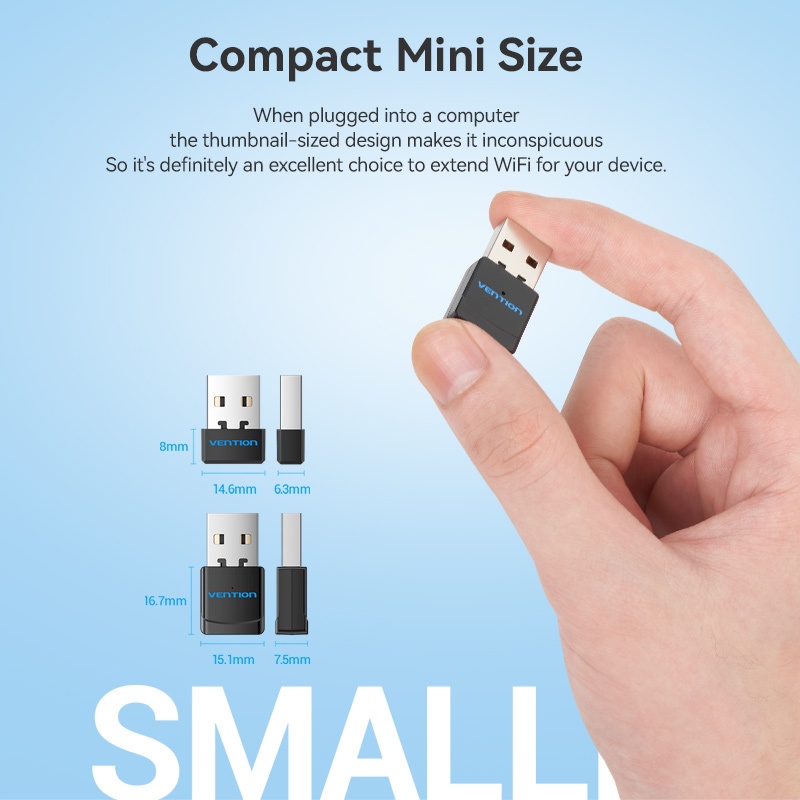 Vention อะแดปเตอร์รับสัญญาณเครือข่าย WiFi USB 600Mbps 2.4G+5GHz Dual Band ไร้สาย Mini WiFi สําหรับ PC เดสก์ท็อป แล็ปท็อป Wi-Fi Receiver