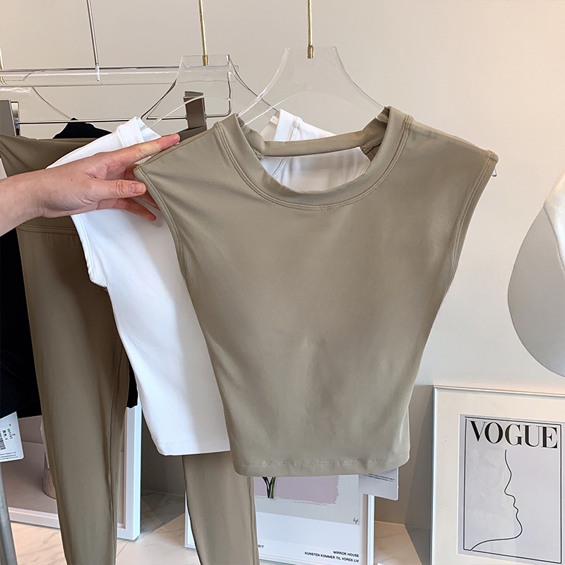 【MAGGIEYOGA】เสื้อกั๊กแขนกุด แผ่นรองหน้าอกกึ่งคงที่ เสื้อกั๊กโยคะ เสื้อกีฬาด้านหลังระบายอากาศได้ - รูปที่ 4