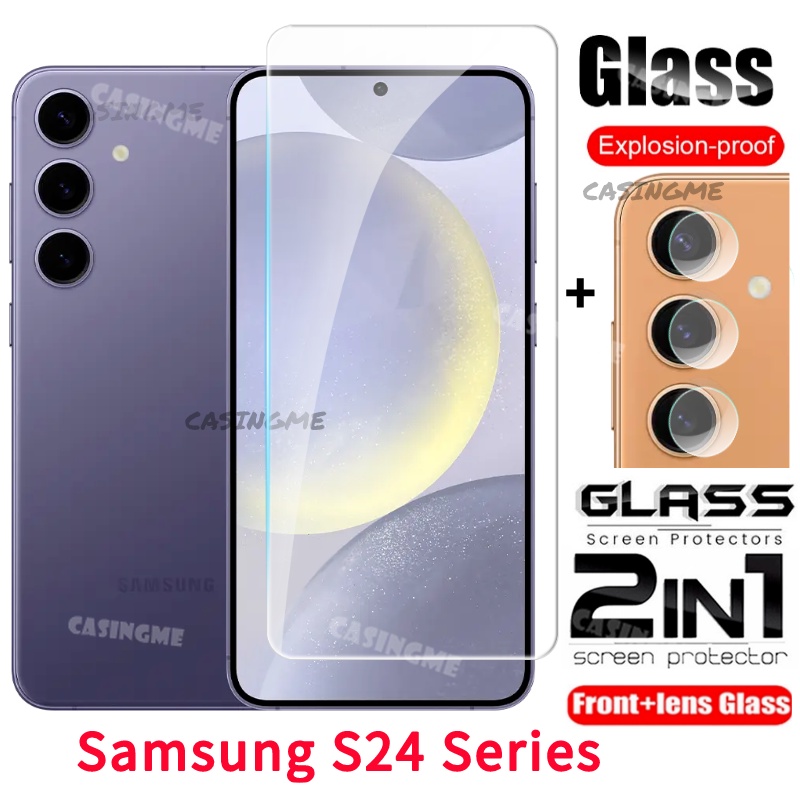 2 in 1 ฟิล์มกระจกนิรภัยกันรอยหน้าจอ แบบเต็มจอ และเลนส์ด้านหลัง สําหรับ Samsung S24 S24+ 2024 Galaxy S24 S24Plus S 24 24S SamsungS24 Ultra S23 + S24+ 4G 5G