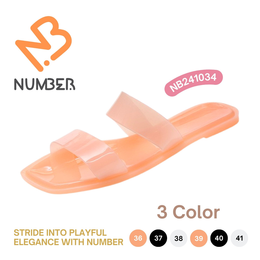 รองเท้าแตะสวม สีเจลลี่ ส้นแบน ทรงหัวตัด สายแบนคาดคู่ มี 3 สี ไซส์ 36-41