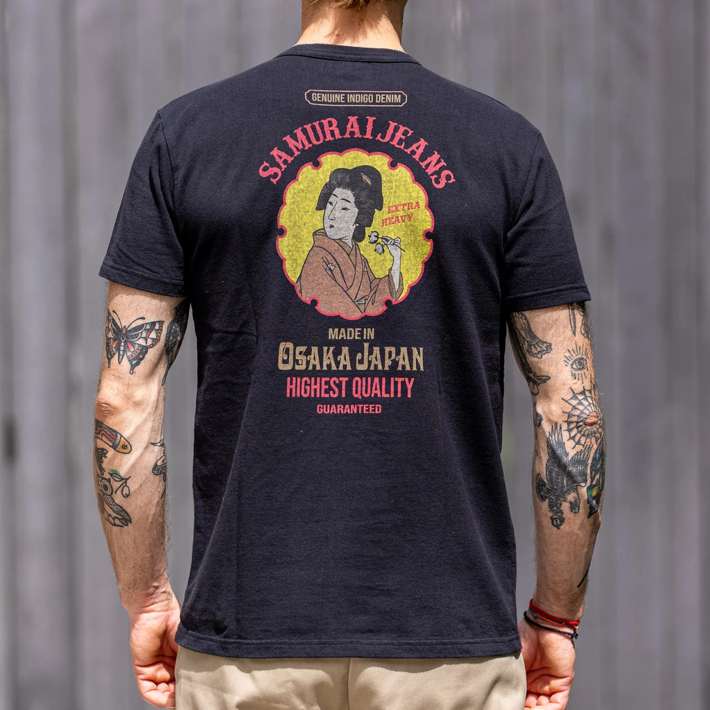 SAMURAI JEANS SAMURAI เสื้อยืด Ukiyo-E ผ้าฝ้ายแท้แขนสั้นพิมพ์ลาย