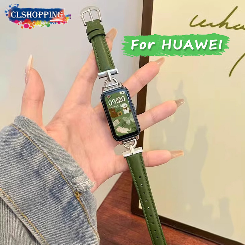 โลหะ D-รูปตกแต่งหนัง Starp สําหรับ HUAWEI Band 10 9 8 NFC 7 6pro 6 Slim สร้อยข้อมือหรูหราสําหรับ Honor Smart Band 7 สายหนัง + สําหรับ HUAWEI นาฬิกา Fit 3 สายรัดข้อมือผู้หญิง