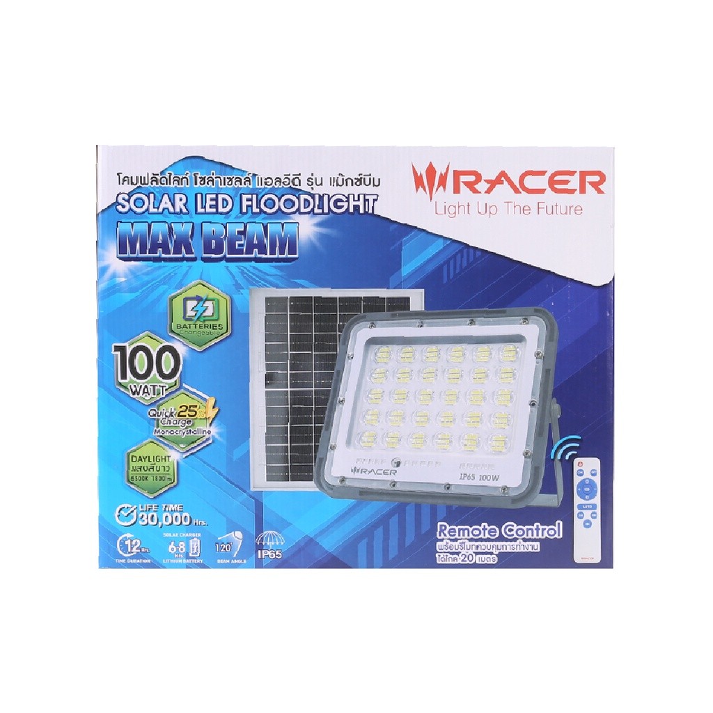 Solar RACER โคมไฟสปอร์ตไลท์ โซล่าเซลล์ 100 วัตต์ รุ่น MAXBEAM (Day Light) |ZWF|