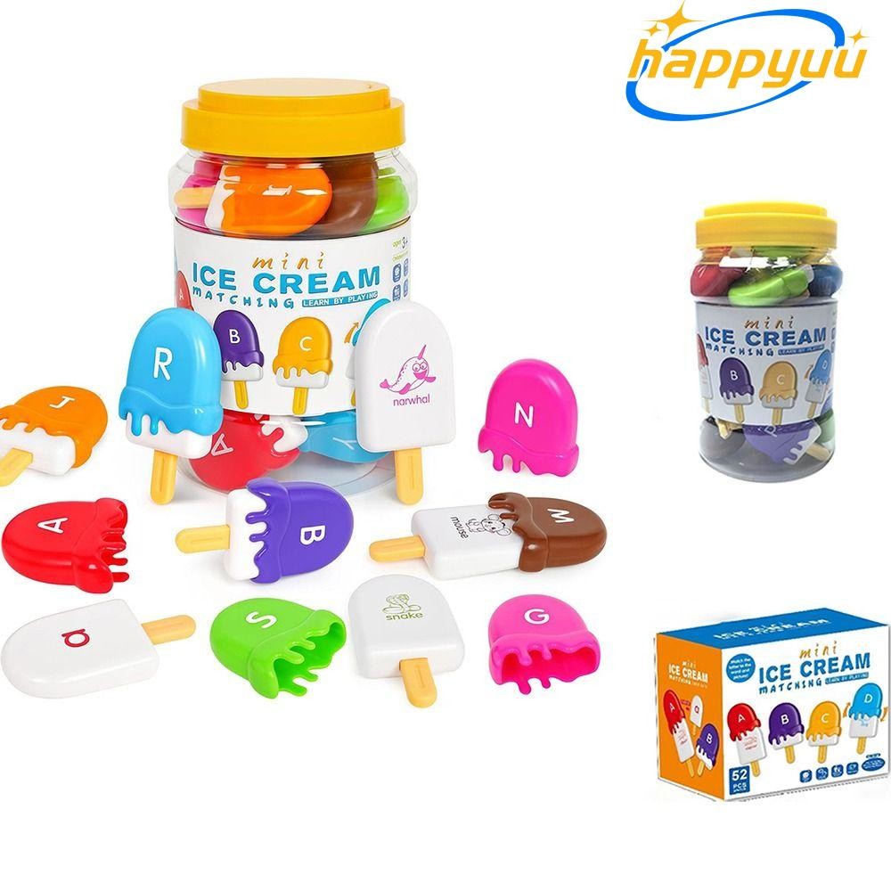 Happyuu 1 ชุดของเล่นเพื่อการศึกษา, 52 ชิ้นพลาสติกตัวอักษรจับคู่สัตว์สี Sorting ชุดของเล่น, รูปไอศกรีม Multicolor Early Montessori ของเล่นเพื่อการศึกษาก่อนวัยเรียน