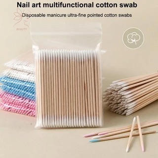[maybeauty] 100 ชิ้นไมโครไม้ผ้าฝ้ายเครื่องมือต่อขนตา Microblading Tattoo ทําความสะอาดไม้ Sticks เครื่องสําอางผ้าฝ้ายแปรง Buds Tip {TH}