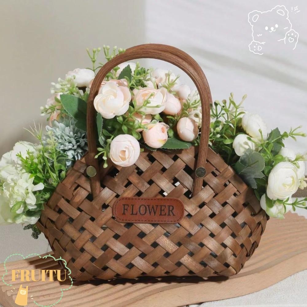 Fruitu ตะกร้าดอกไม้ของที่ระลึกตกแต่งไม้ DIY Party ทอหวายตะกร้าหวาย