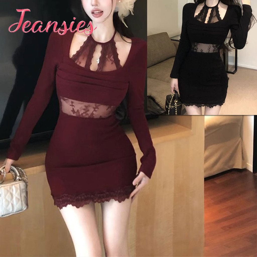 ชุดเดรสสีแดงลายลูกไม้ สไตล์สง่างาม ใส่ได้ทั้งคริสต์มาสและปีใหม่