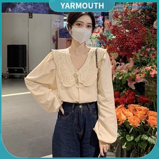 Yyr-- เสื้อแขนยาว คอวี ทรงหลวม สไตล์หวานแหวว แฟชั่นฤดูใบไม้ผลิ สําหรับผู้หญิง