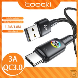 Toocki 3A สายชาร์จเร็ว USB Type C QC3.0 สายเคเบิลข้อมูล พร้อมตัวบ่งชี้ที่มีสีสัน สําหรับ Samsung LG