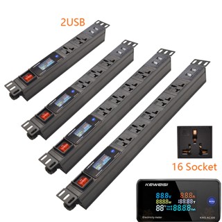 Pdu ปลั๊กพ่วงดิจิทัล 16A 2USB 2 ม. รูขนาดใหญ่ พร้อมสายต่อขยาย