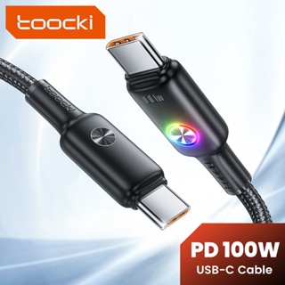 Toocki 100W Type C เป็น Type C สายชาร์จเร็ว USB C QC3.0 สายเคเบิลข้อมูล พร้อมไฟ LED สีสันสดใส