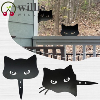 Willis รูปปั้นแมวโลหะ 2D กันน้ํา กันสนิม สีดํา สําหรับสวน กลางแจ้ง