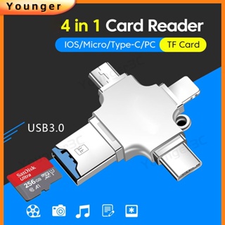 4 In 1 อะแดปเตอร์การ์ดรีดเดอร์ OTG ความเร็วสูง OTG สําหรับ ios Type C Micro To TF Card สําหรับโทรศัพท์มือถือ คอมพิวเตอร์