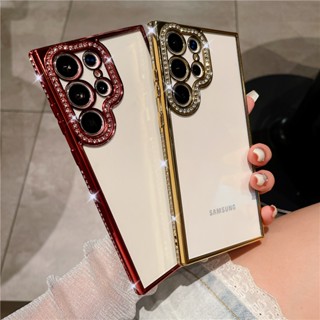 เคสโทรศัพท์มือถือนิ่ม แบบใส ประดับเพชร แวววาว สําหรับ Samsung S23 Ultra S23 Plus S22+ S22 Ultra