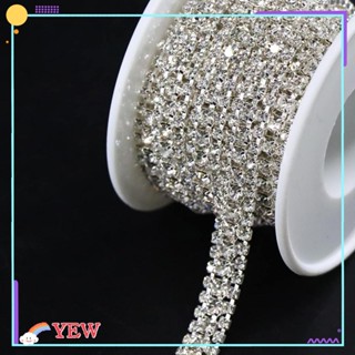 Yew สายโซ่คริสตัล พลอยเทียม ฐานสีเงิน 3 หลา 3 แถว 3 แถว สําหรับตกแต่ง DIY