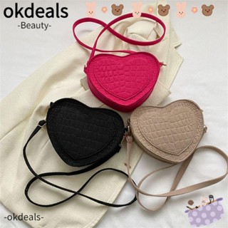 Okdeals กระเป๋าถือ กระเป๋าสะพายไหล่ ผ้าสักหลาด ลายหัวใจ สีสันสดใส สไตล์เรโทร สําหรับเด็กผู้หญิง