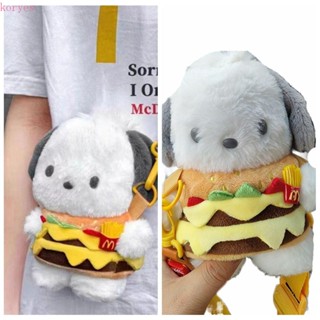 Koryes กระเป๋าสะพายไหล่ สะพายข้าง ผ้ากํามะหยี่ขนนิ่ม ลายการ์ตูน Pochacco Hamburger น่ารัก ปรับได้ สําหรับผู้หญิง