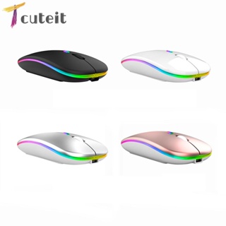 Tcuteit เมาส์ออปติคอลไร้สาย USB 4 ปุ่ม 2.4 GHz 1600dpi เสียงเงียบ ออกแบบตามสรีรศาสตร์