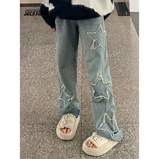 SOERVIMY  กางเกงขายาว กางเกงยีสน์ผู้หญิง ทรงหลวม ๆ ตรง Retro Hip Hop Pants 2023 NEW Style  ins Unique คุณภาพสูง ทันสมัย A27L0F4 36Z230909