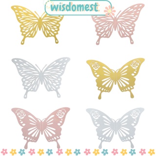 Wisdomest สติกเกอร์ ลายผีเสื้อ 3D แบบกลวง สําหรับตกแต่งผนังบ้าน ปาร์ตี้