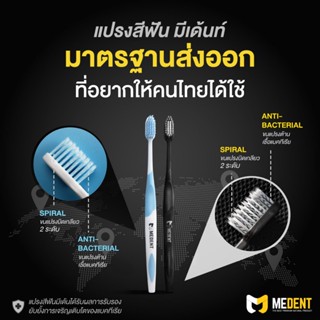 แปรงสีฟันมีเด้นท์ MEDENT ป้องกันแบคทีเรีย  สไปรัล 2 แบบ สำหรับคนจัดฟัน และ สำหรับการดูแลปกป้องเหงือก แปรงสีฟันมีเดนท์