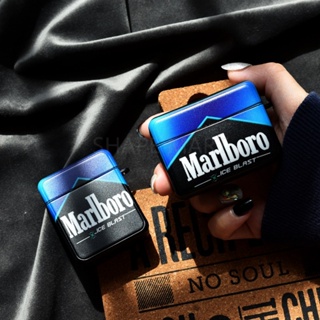 เคสหูฟัง ทรงสี่เหลี่ยม ลาย Marlboro สีดํา สําหรับ AirPods 3 (3rd) 2021 AirPods3 3rd AirPodsPro AirPods2gen