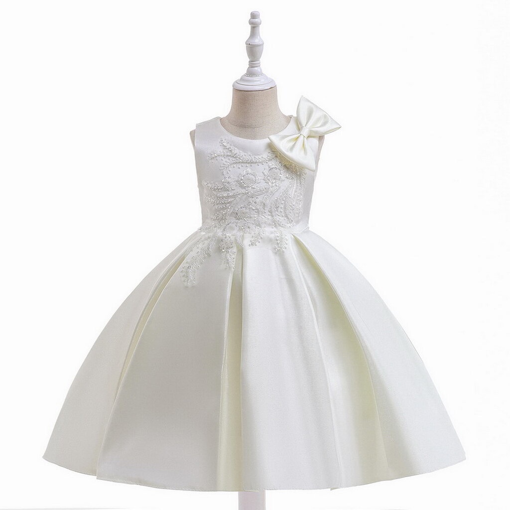 Gd3933- พร้อมส่งจากไทย ชุดออกงานเด็กหญิงสีขาว แต่งโบว์สวยหรู ปักแต่งลูกไม้สวย ชุดราตรีเด็กทรงสั้นเนื้อผ้าเงาสวยดุจไหม…