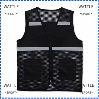 Wattle เสื้อกั๊ก ผ้าสแปนเด็กซ์ ระบายอากาศ พร้อมแถบสะท้อนแสง มีซิป สีดํา สําหรับเดินรถไฟ ก่อสร้าง