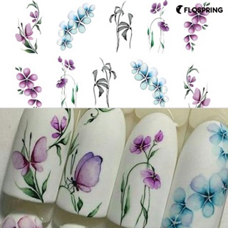 Flospring สติกเกอร์ตกแต่งเล็บ ลายผีเสื้อ ดอกไม้ สไตล์วินเทจ DIY