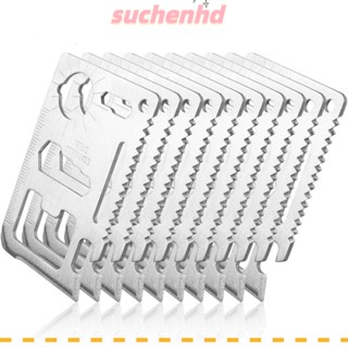 Suchenhd 10 ชิ้น เครื่องมือกระเป๋าสตางค์ 11 in 1 สเตนเลส เครื่องมือเอาตัวรอด แบบพกพา สเกลคู่ แถวฟันเลื่อย เครื่องมือสําหรับผู้ชาย