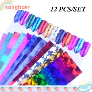 SOLIGHTER สติกเกอร์ฟอยล์ ลายท้องฟ้ากลางคืน 3D สําหรับตกแต่งเล็บ 12 ชิ้น ต่อชุด