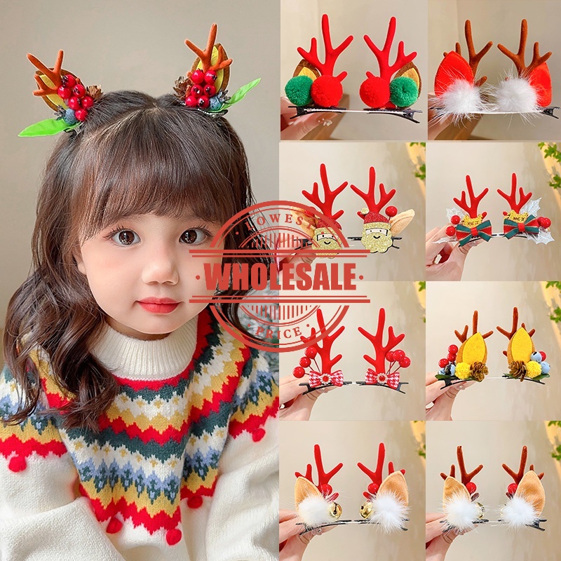 [ราคาขายส่ง] ใหม่ กิ๊บเขากวางน่ารัก กิ๊บติดผม / คริสต์มาส ปีใหม่ สีแดง สําหรับเด็ก