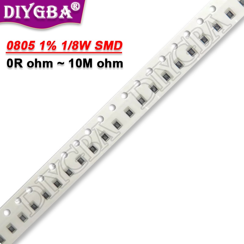 100PCS ชิปตัวต้านทาน 08805 1% 1/8W 150K-10M 0R 1R 10R 100R 220R 330R 470R 1K 4.7K 10K 47K 100K 1M 10