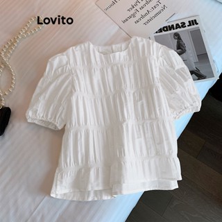 Lovito เสื้อเบลาส์ลําลอง สีพื้น สําหรับผู้หญิง LNE17030 (สีขาว)